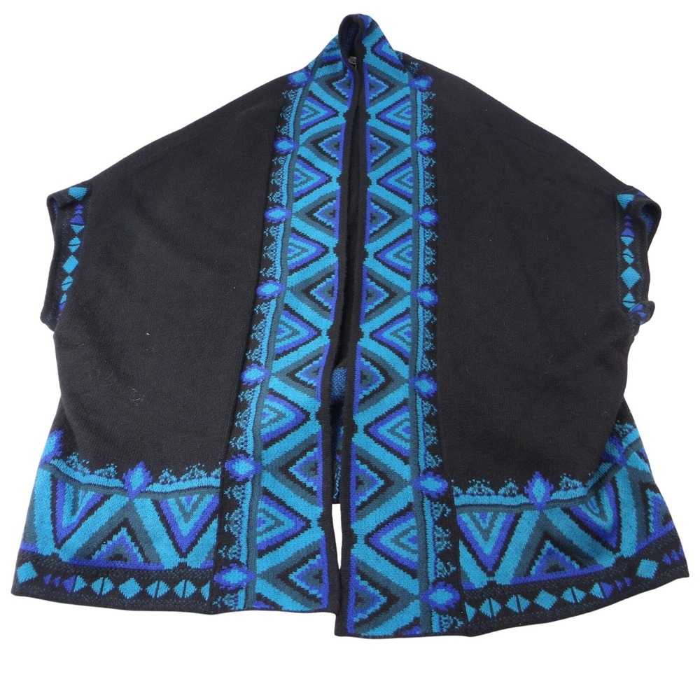 The Pioneer Woman Black Blue Geometric Print Open Front Cardigan Sweater S M